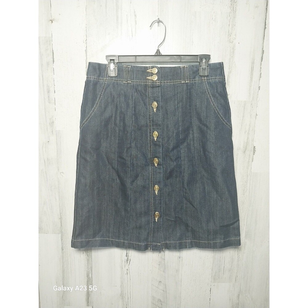 Izod Denim Skirt Blue Size 6 Stretch Seamed Straight Classic Jean Skirt Pockets